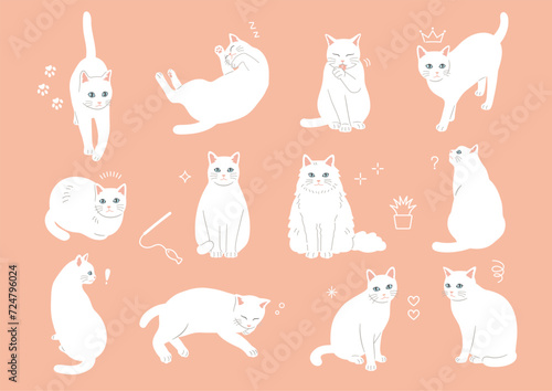 シンプルでかわいい白猫のイラストセット