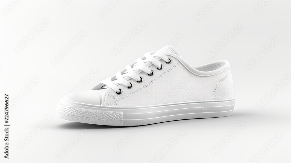 White sneakers isolated on a white background in a shopping concept fashion studio shot White sneakers isolated on a white background in a shopping concept fashion studio shot