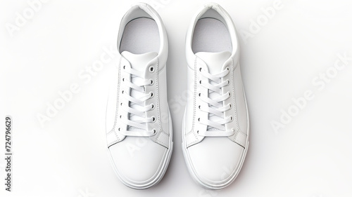 White sneakers isolated on a white background in a shopping concept fashion studio shot