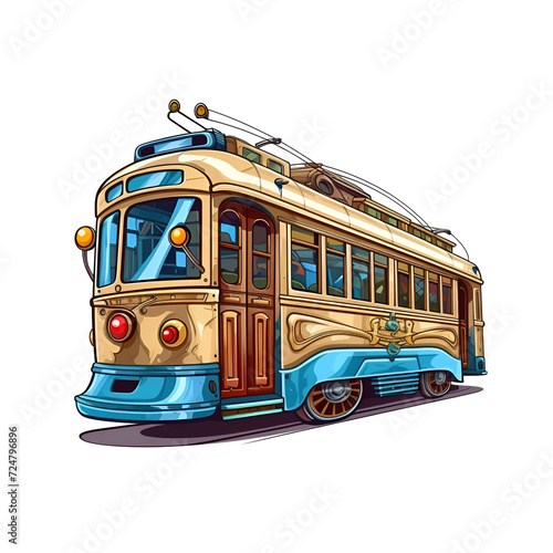 Tramway Watercolor Clipart, Watercolored Design, Ai generative photo