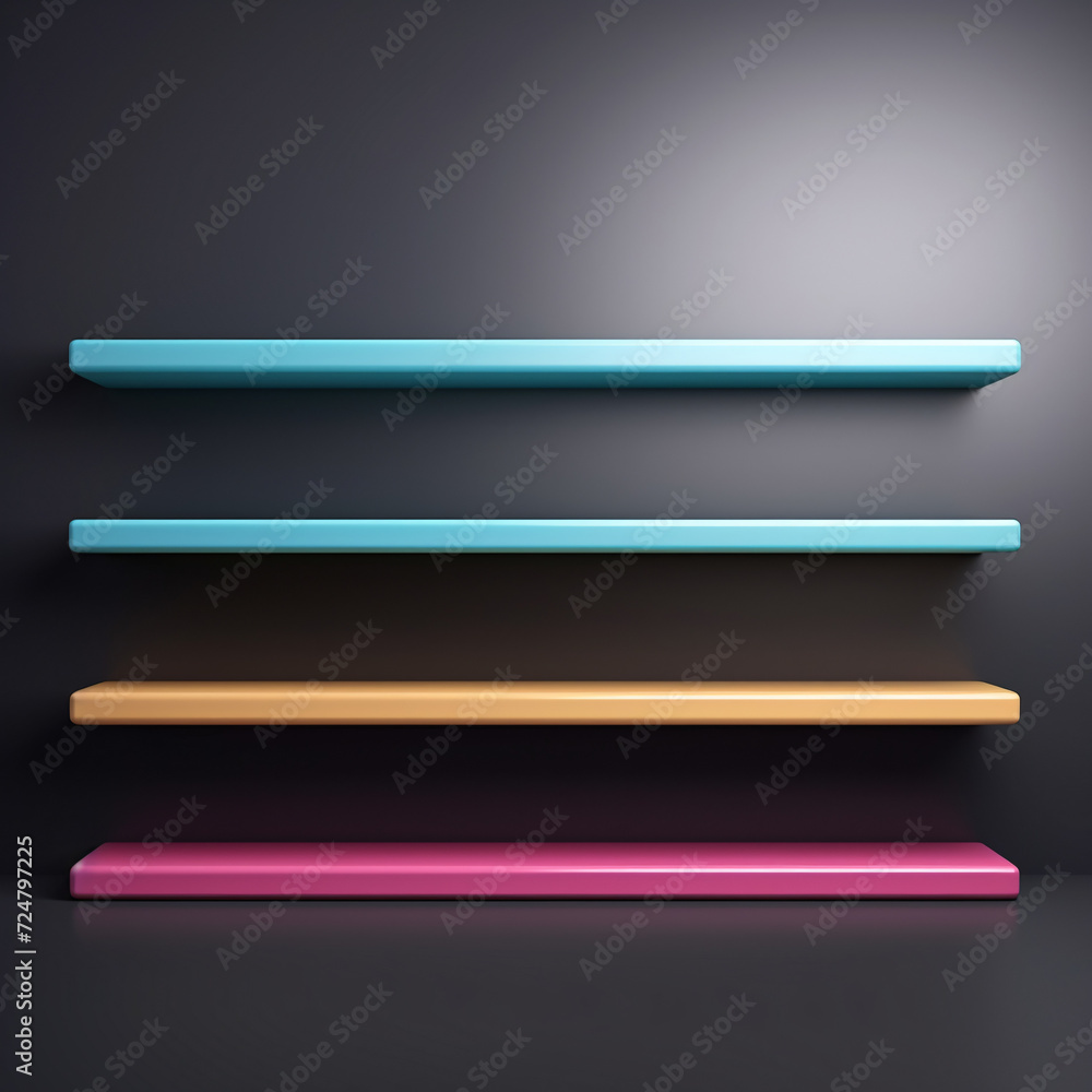A colorful pastel large gap between empty shelves against a black background, creating a visually striking and minimalist design concept. A colorful pastel large gap between empty shelves against a black background, creating a visually striking and minimalist design concept.