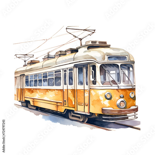 Tramway Watercolor Clipart, Watercolored Design, Ai generative photo