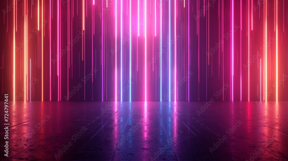 3d rendering, abstract neon background. Modern wallpaper with glowing vertical lines 3d rendering, abstract neon background. Modern wallpaper with glowing vertical lines