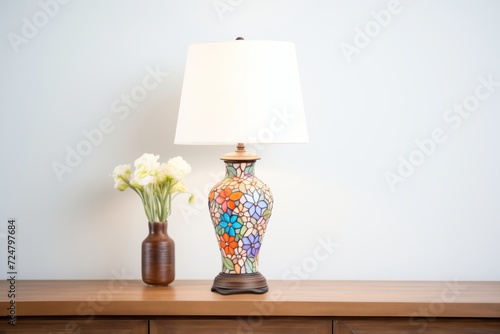 tiffany-style glass table lamp emitting colorful light