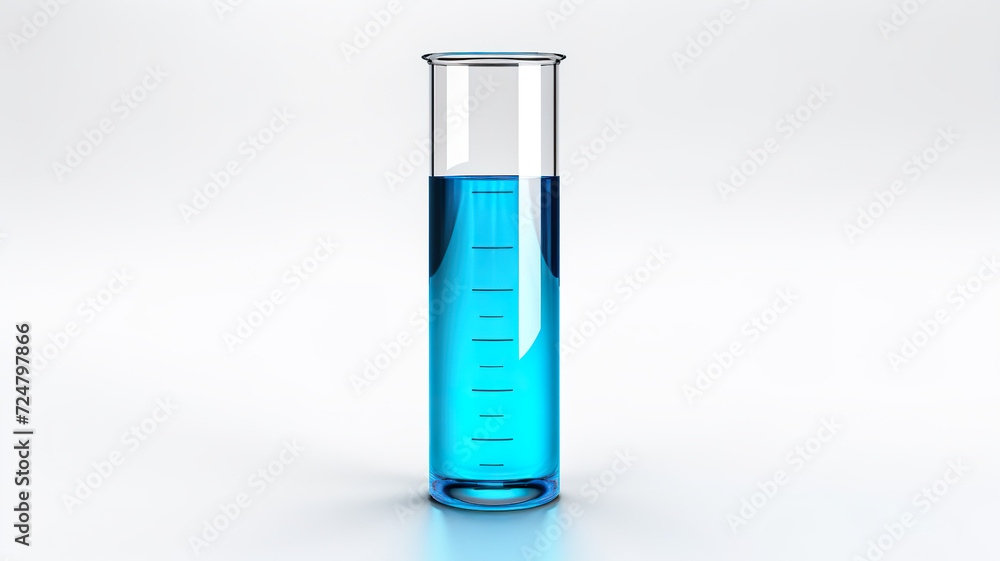 Blue liquid-filled test tube in a lab, isolated against a white background Blue liquid-filled test tube in a lab, isolated against a white background