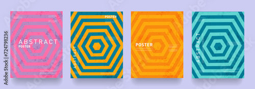 Set Trendy Pattern Lines Hexagon in Psychedelic Retro Style. Backdrop Geometric Seamless Honeycomb for Advertising, Web, Poster, Social Media, Banner, Cover. Creative for Technology, Science, Medicine