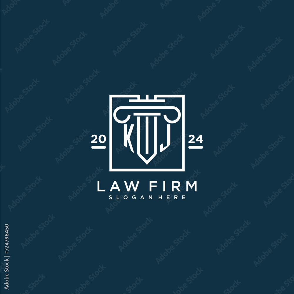 KJ initial monogram logo for lawfirm with pillar design in creative square KJ initial monogram logo for lawfirm with pillar design in creative square