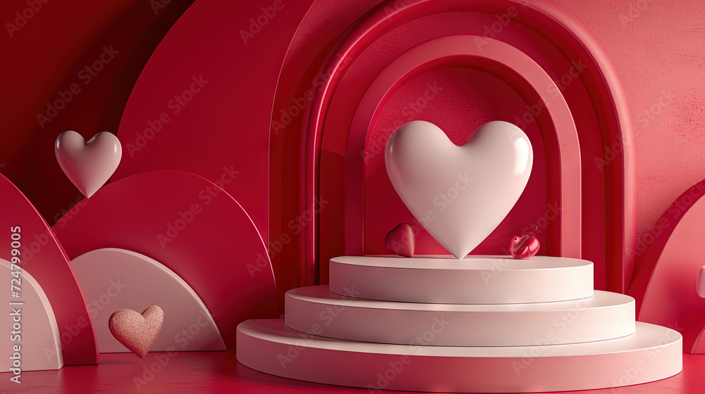 Valentine Day abstract composition with heart in 3D style