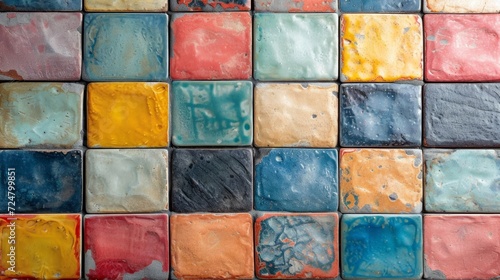 Background from square multi-colored ceramic tiles