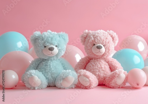 bears and balloons on a pink background for baby girl