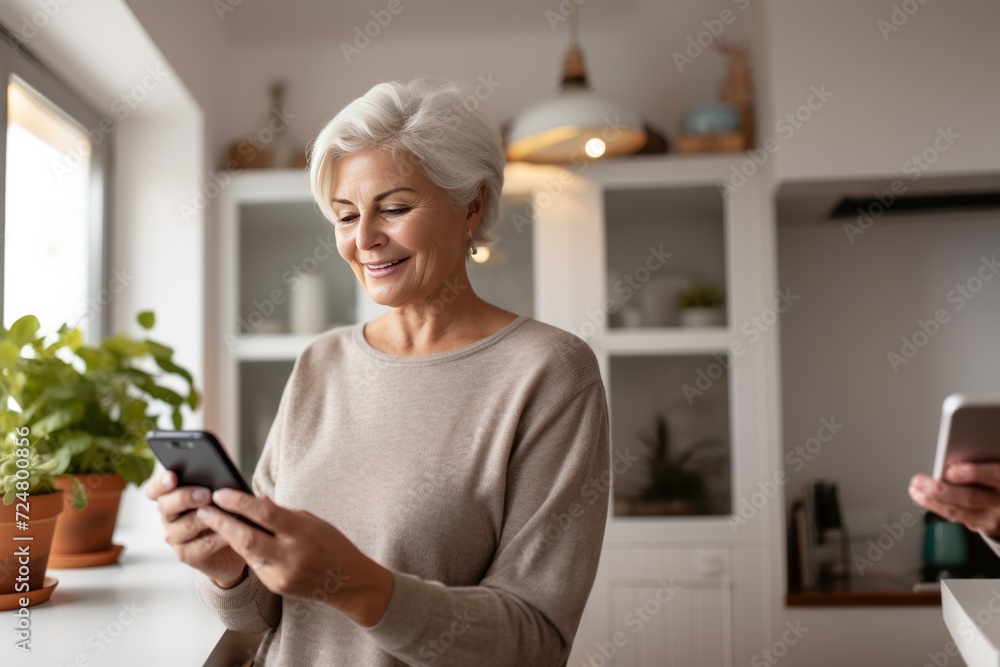 Mature woman using smartphone at home Mature woman using smartphone at home
