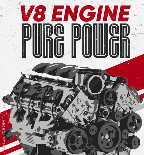 V8 engine retro poster vector 