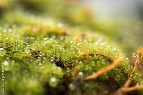 close-up photo of dew condensation in a moss terrarium