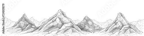 Abstract mountain landscape. Polygonal sketch. Outline background. Mountain range isolated on a white background. Line art. Black on white graphic. Low poly wireframe linear vector illustration.  photo