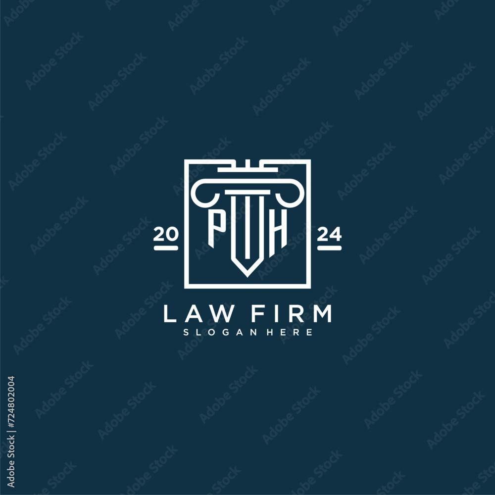 PH initial monogram logo for lawfirm with pillar design in creative square PH initial monogram logo for lawfirm with pillar design in creative square