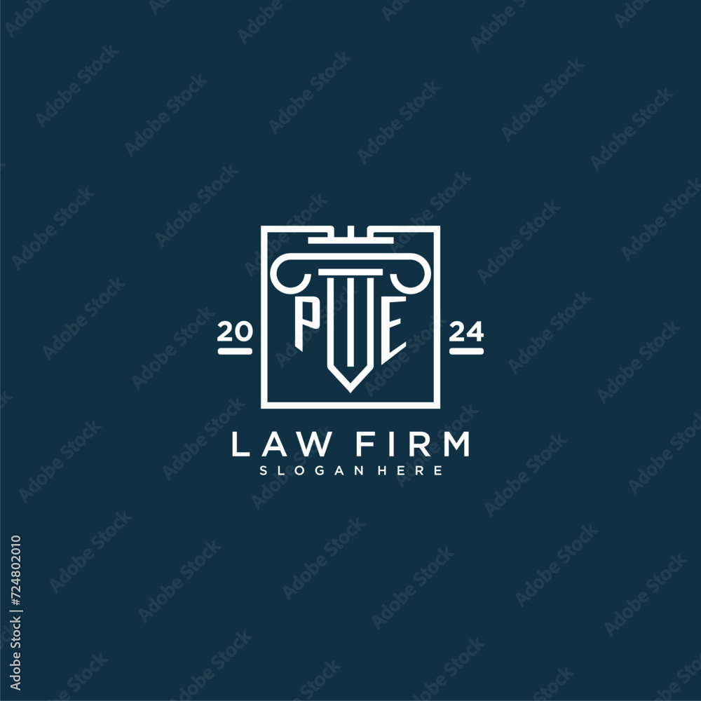PE initial monogram logo for lawfirm with pillar design in creative square PE initial monogram logo for lawfirm with pillar design in creative square