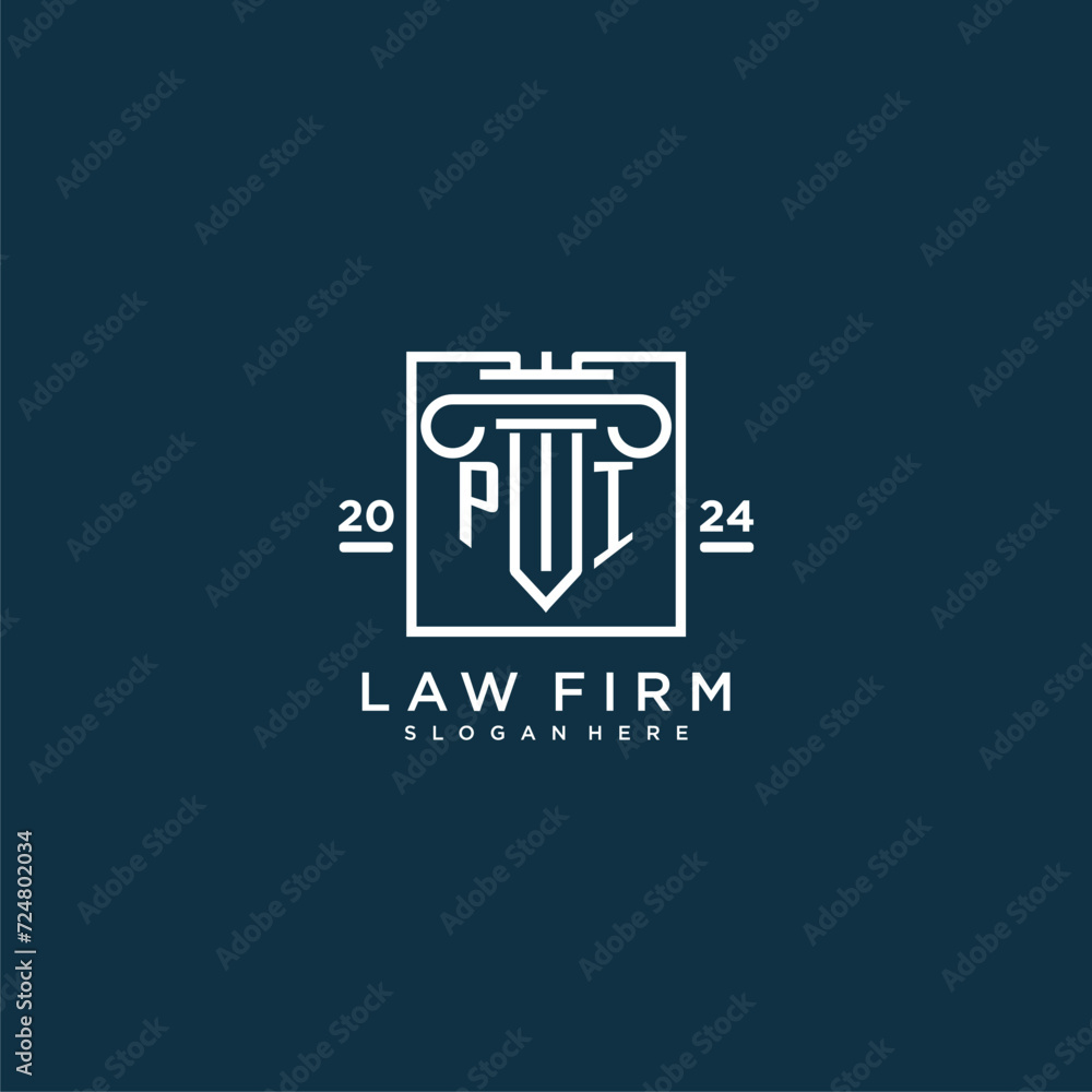 PI initial monogram logo for lawfirm with pillar design in creative square
