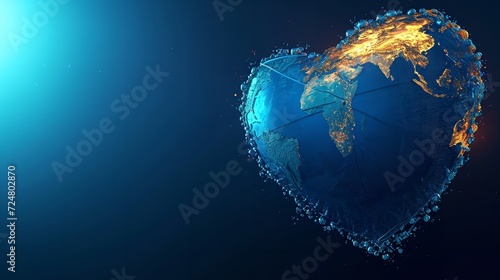 Globe in heart shape on blue background