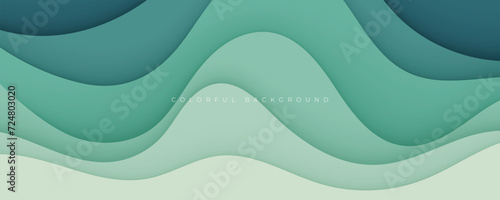Abstract green wavy dimension layers background vector design.