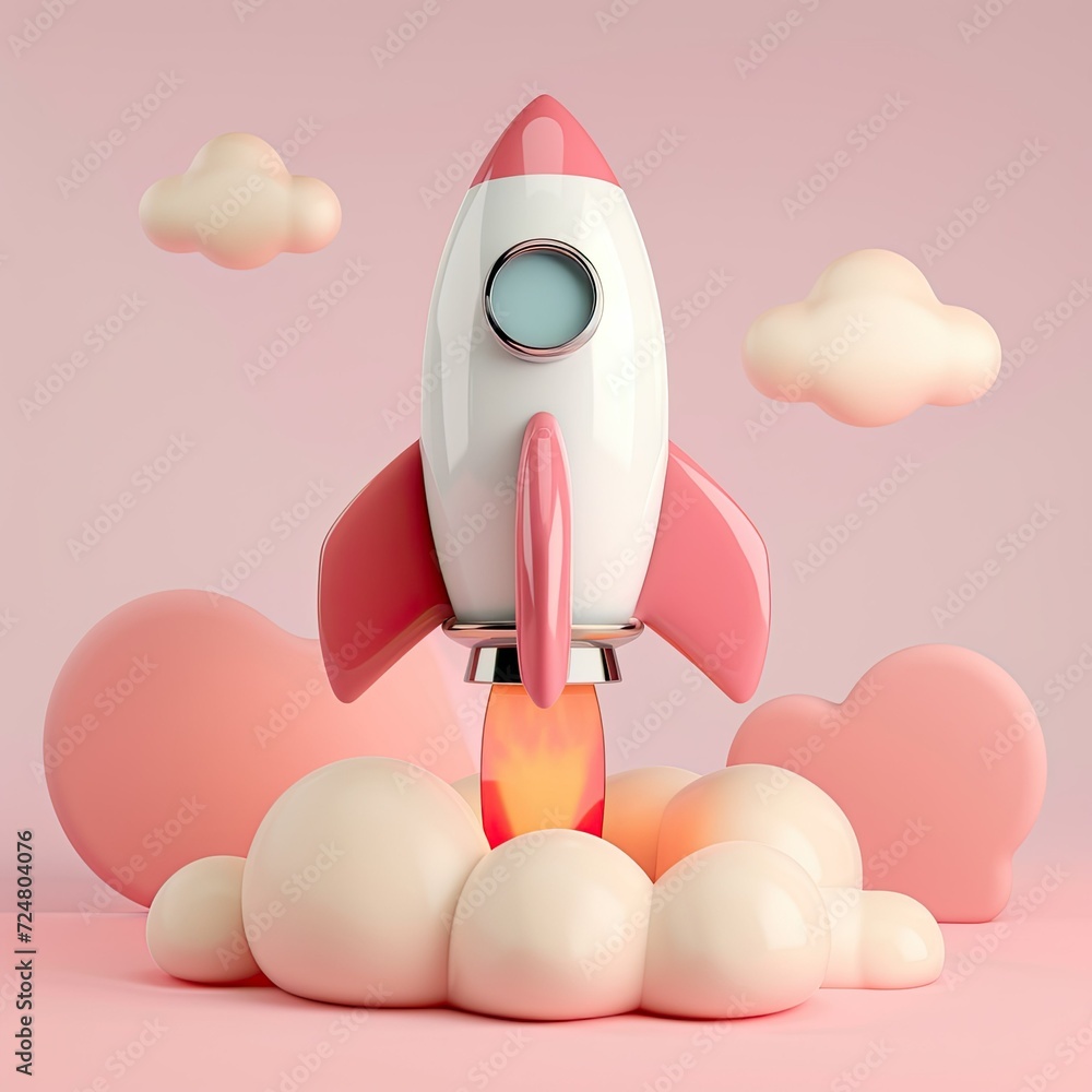 3d cartoon pastel A rocket takes off for business concept 3d cartoon pastel A rocket takes off for business concept
