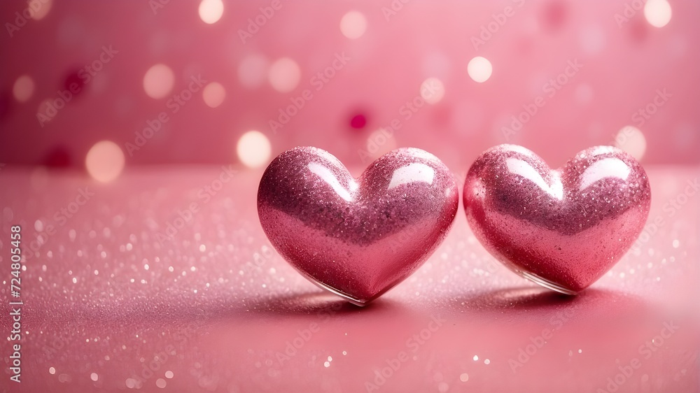 Colorful 3D Background: Two Pink Hearts in Vibrant Harmony Colorful 3D Background: Two Pink Hearts in Vibrant Harmony