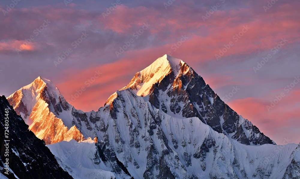 Fototapeta premium Enchanting Peaks: Pakistan's K2 Summit at Dawn