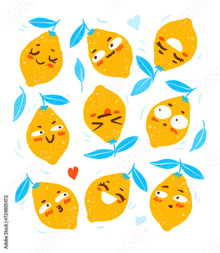 Cute lemon characters isolated on white background for Your happy design