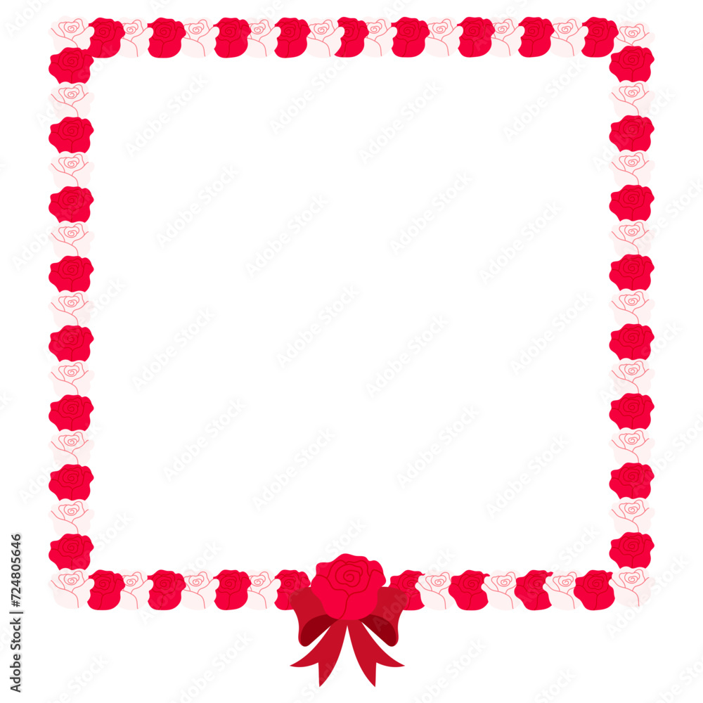 Fototapeta premium red and white rose frame with bow illustration