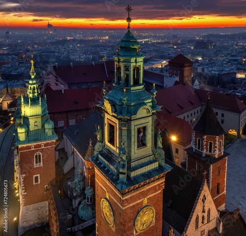 Zamek Królewski na Wawelu w bajeczny poranek - widok z drona photo