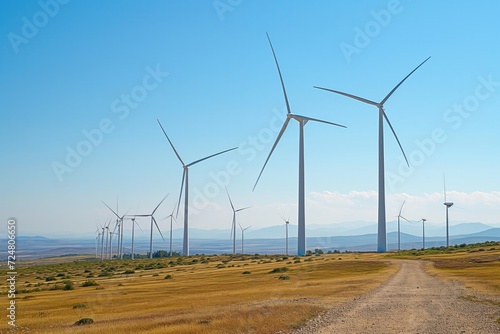 Windmills for electric power production  Zaragoza province  Aragon  Spain. 