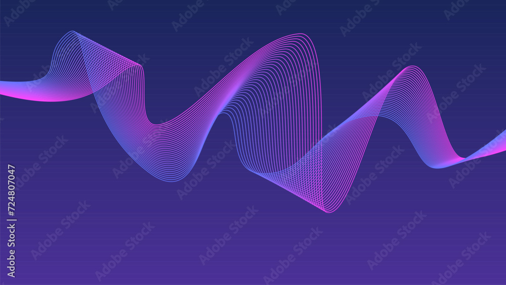 Dark background Blue Pink Purple Violet wave lines Flowing waves design Abstract digital equalizer sound wave. Line Vector illustration for tech futuristic innovation concept background Graphic design