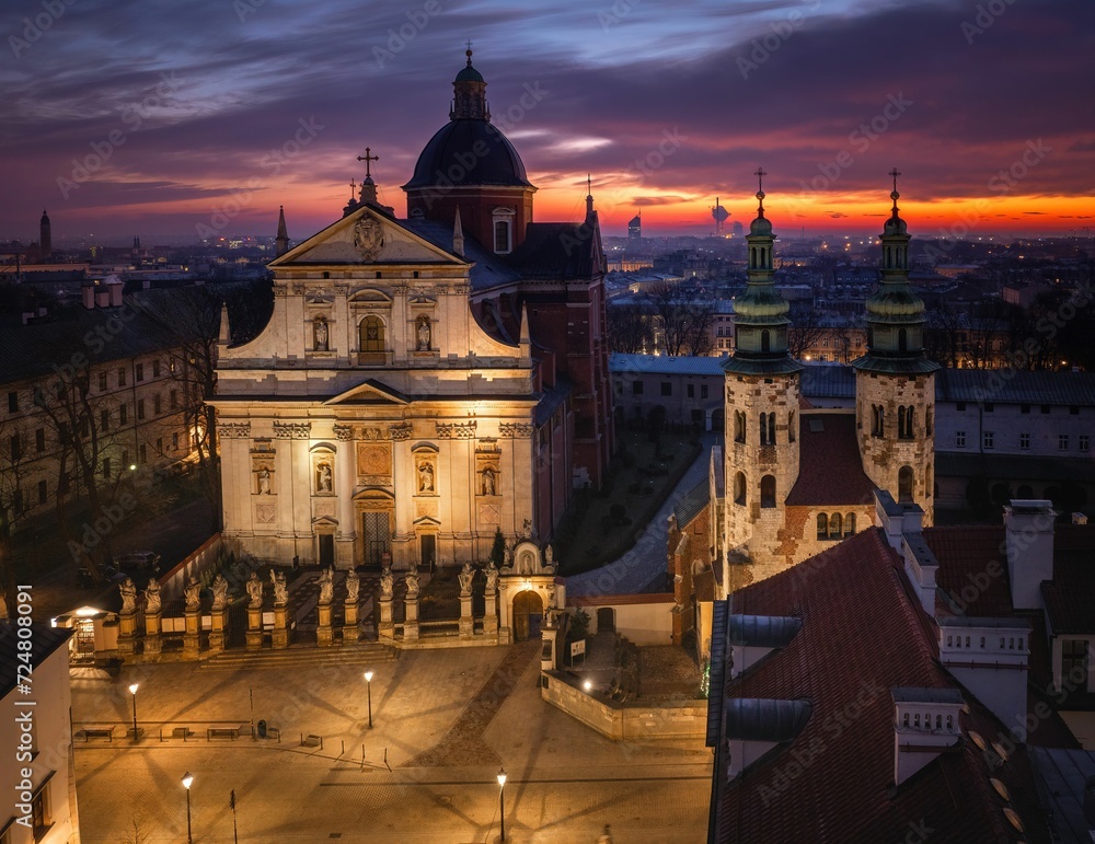 Obraz na płótnie Kraków - poranny widok z drona na panoramę miasta w salonie