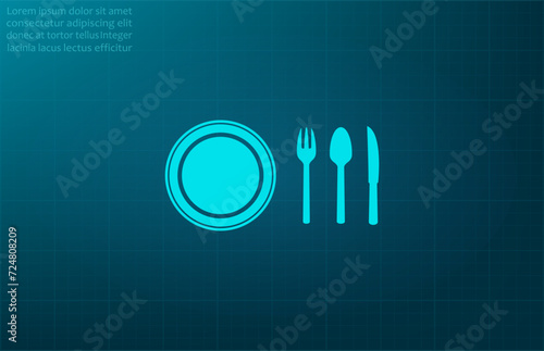 Serving dishes, restaurant symbol. Vector illustration on blue background. Eps 10.