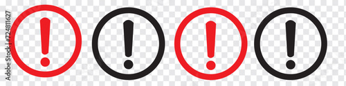 red and black exclamation mark circles isolated on transparent background. vector illustration,eps10