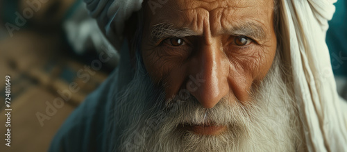 Generative AI  Portrait of religious elderly muslim man  photo close up  