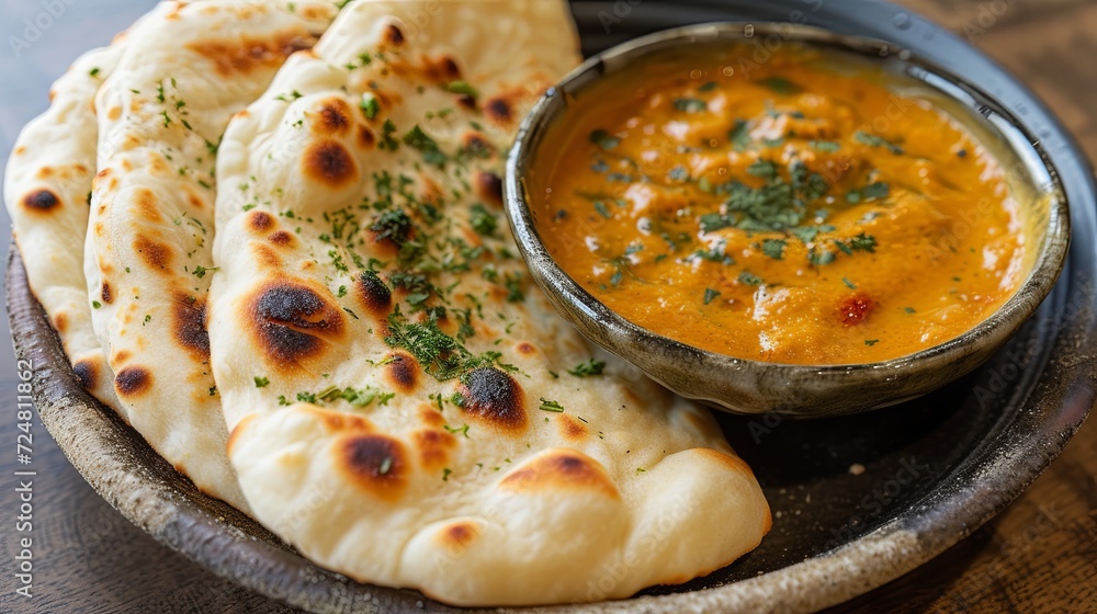 Naan with curry sauce Naan with curry sauce