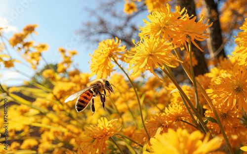 honey bees and flowers in a...