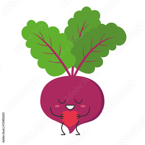 Beet character cartoon cute smile face love sign heart favorite vegetable beautiful vector illustration.