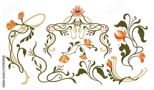 Art & Art Nouveau floral frames, corners, and borders. Vector.
