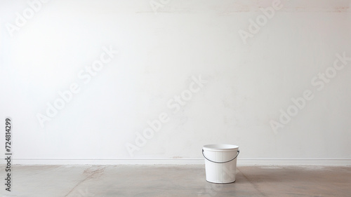 white wall painted with paint  paint bucket 