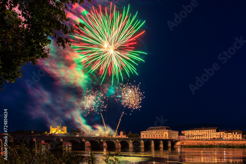 Fireworks on independence day quatorze juillet 14 July, Saumur, France