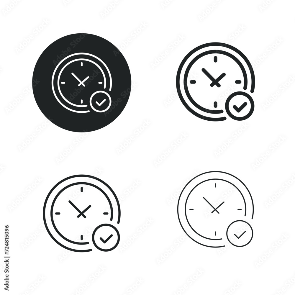 Clock icon. Simple solid round, bold, medium and thin line icon. Clock icon. Simple solid round, bold, medium and thin line icon.