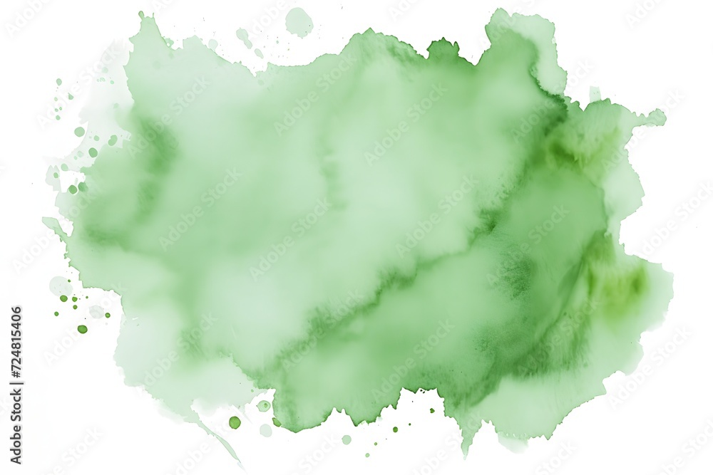 Abstract green color painting watercolor splashes , isolated on transparent background.