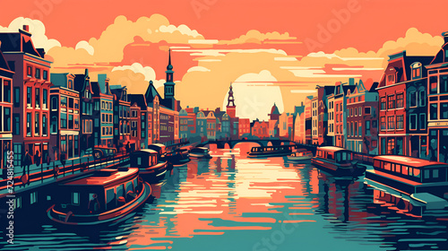 Amsterdam City Design Desktop Wallpaper, AI generative photo