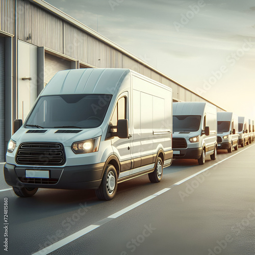 white delivery freight van, caravans in a row for commercial delivery  © Taiwo