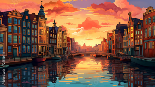 Amsterdam City Design Desktop Wallpaper, AI generative photo