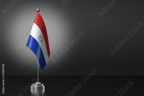 Small Republic of Paraguay Flag in Front of Black Background, 3d Rendering