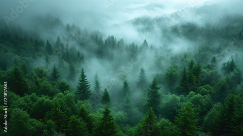A Captivating View Of Fog and Mystical Woodland Moody Forest Landscape © S-Rika