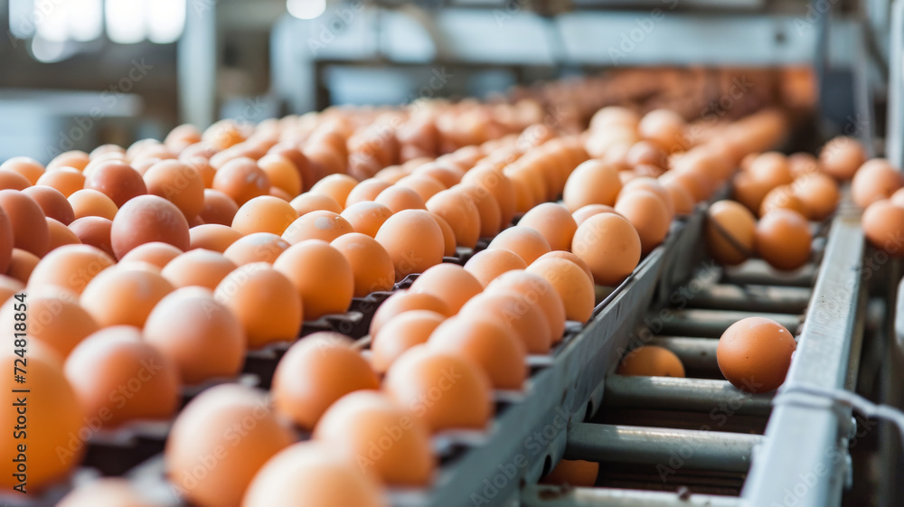 Eggs on Conveyor Belt at Poultry Farm Sorting Facility