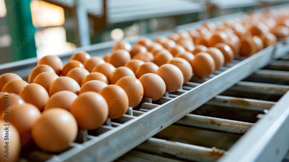 Eggs on Conveyor Belt at Poultry Farm Sorting Facility Eggs on Conveyor Belt at Poultry Farm Sorting Facility